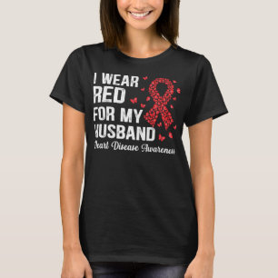 Camiseta Eu Visto Vermelho Para o meu marido apoiar Doença