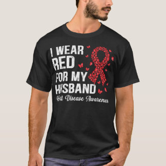 Camiseta Eu Visto Vermelho Para o meu marido apoiar Doença 