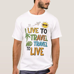 Camiseta Eu Vivo para Viajar e Viajo para Viver