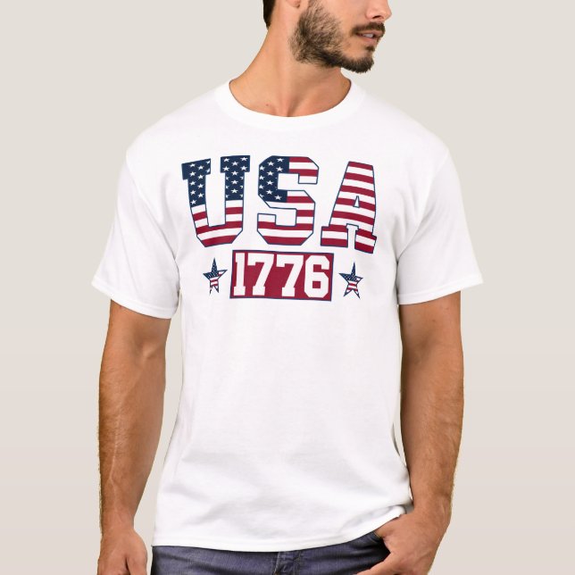 Camiseta EUA 1776 Dia da Independência da Bandeira 4 de jul (Frente)
