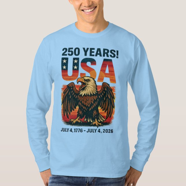 Camiseta EUA 250 Anos - Águia Bald Patriótica 4 de julho de (Frente)
