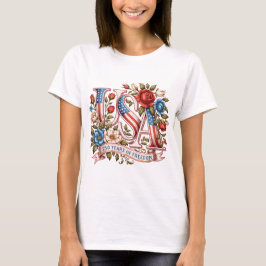 Camiseta EUA 250 Anos de Liberdade Floral Patriótico Vintag