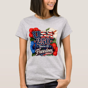 Camiseta EUA 250 Anos De Liberdade Flores De Hibisco Tropic