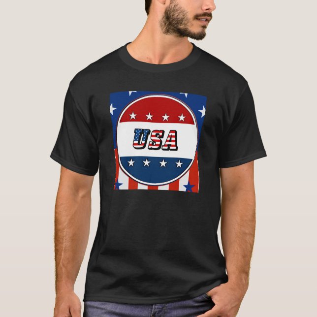 Camiseta EUA - Bandeira Americana e Estrelas no Círculo #2  (Frente)