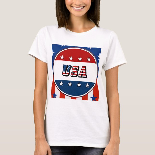 Camiseta EUA - Bandeira Americana e Estrelas no Círculo #2 (Frente)