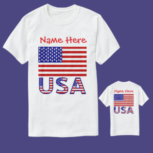 Camiseta EUA Bandeira da América Vermelha Personalizada de 