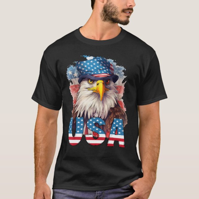 Camiseta EUA Bandeira Majestosa Águia 4 de julho Independên (Frente)