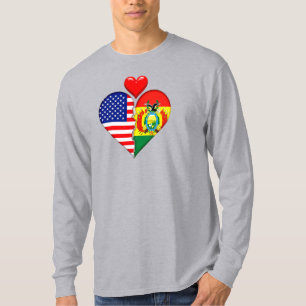 Camiseta EUA Bolívia Corações bandeiras Patrimônios Hispâni