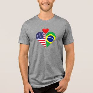 Camiseta EUA Brasil Corações bandeiras Heranças Hispanas