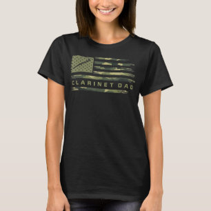 Camiseta EUA Camo Flag Clarinet Pai Clarinetista Silhouett