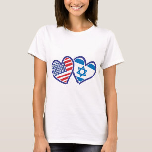 Camiseta EUA e bandeira do coração de Israel