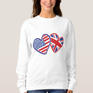 Camiseta EUA e corações BRITÂNICOS da bandeira