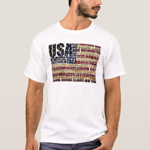 Camiseta EUA e seus estados em Estrelas e Stripes