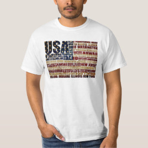 Camiseta EUA e seus estados em Estrelas e Stripes