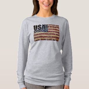 Camiseta EUA e seus estados em Estrelas e Stripes