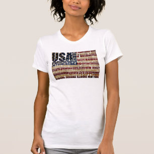 Camiseta EUA e seus estados em Estrelas e Stripes