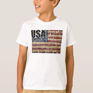 Camiseta EUA e seus estados federais em estrelas e faixas