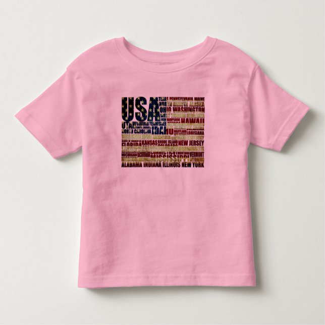 Camiseta EUA e seus estados federais em estrelas e faixas (Frente)