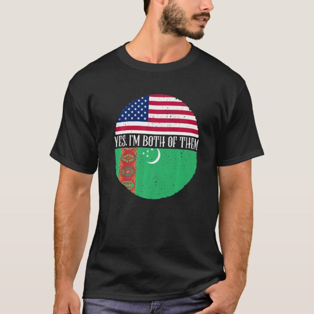 Camiseta EUA e Turcomenistão sinalizam Sim Eu sou Ambos (Frente)