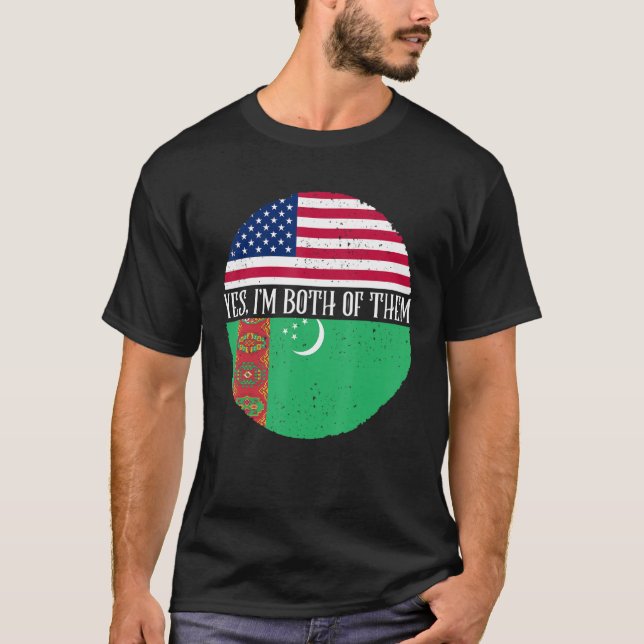 Camiseta EUA e Turcomenistão sinalizam Sim Eu sou Ambos (Frente)