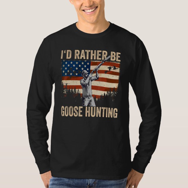 Camiseta EUA Eu Preferiria Estar Caçando Gansos (Frente)