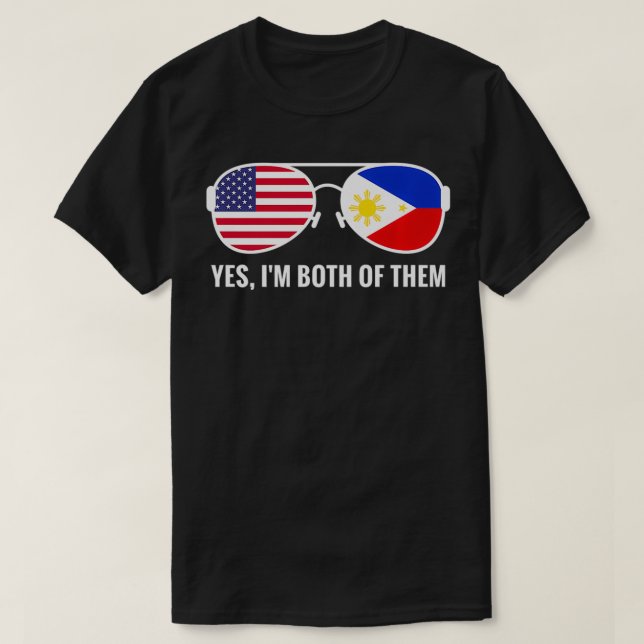 Camiseta EUA Filipinas Bandeira Óculos de sol Filipinos Ame (Frente do Design)
