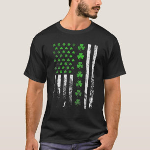 Camiseta EUA Flag Americano Shamrocks Irish Dia de São Pat