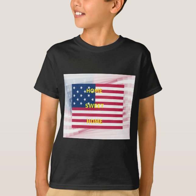Camiseta EUA Flag "Home Sweet Home" Art Impressão (Frente)