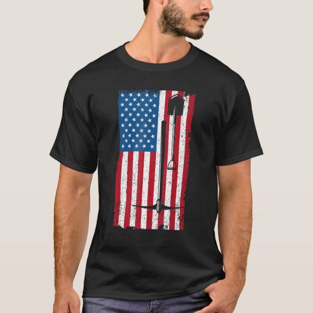 Camiseta EUA Flag Underground Mining Miner Ax (Frente)