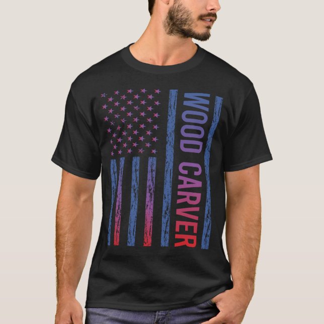 Camiseta EUA Flag Wood Carver (Frente)