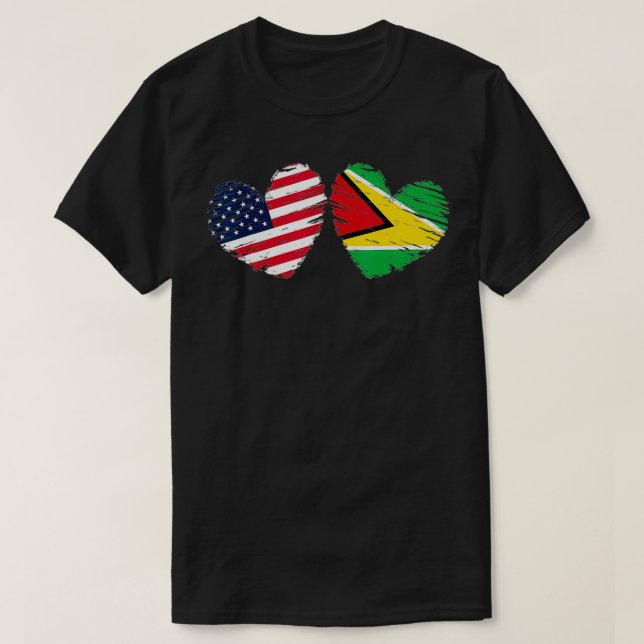 Camiseta EUA Guyana Flag Heart Dia de os namorados Guyanese (Frente do Design)