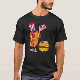 Camiseta EUA Hotdog Burger American Flag 4 de julho