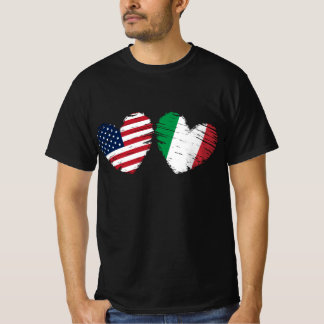Camiseta EUA Itália Flag Heart Italiano American