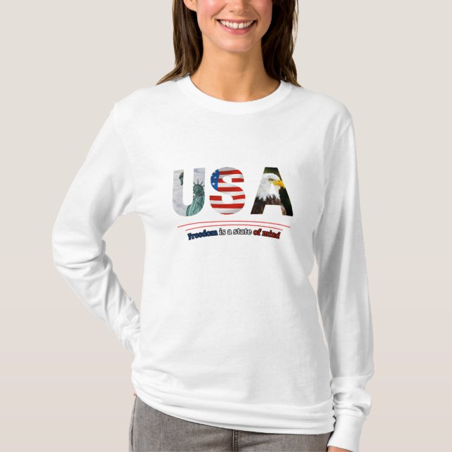 Camiseta "EUA – Liberdade É um Estado Mental" (Frente)
