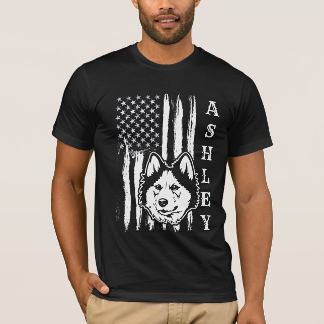 Camiseta EUA Patriota Siberiano Cão-de-Pé-americano (Frente)