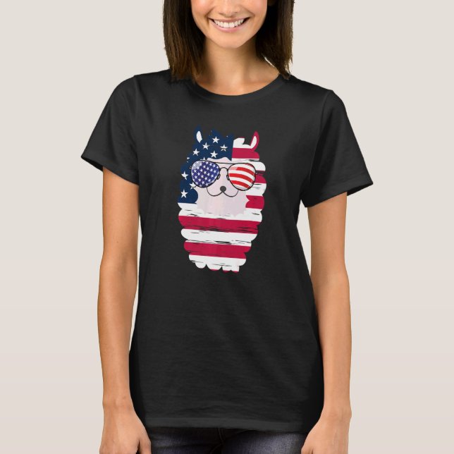 Camiseta EUA Patriotic Llama US Flag Glass 4 de julho Alpa (Frente)