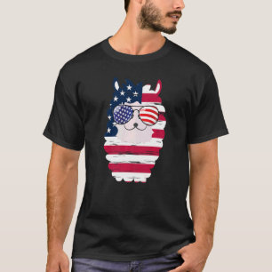 Camiseta EUA Patriotic Llama US Flag Glass 4 de julho Alpa