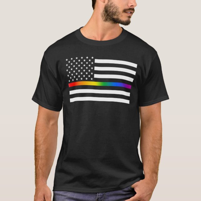 Camiseta EUA Rainbow Pride Thin Line (Frente)