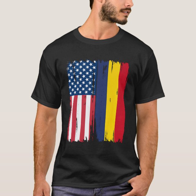Camiseta Eua Romênia Half American Flag Roots (Frente)