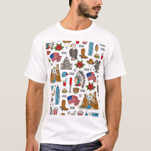 Camiseta EUA - Símbolos Vintage - Padrão sem costura
