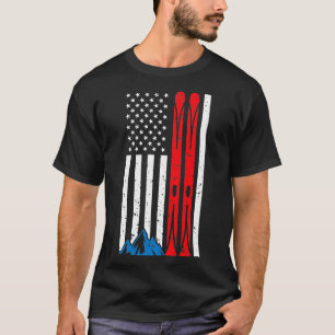Camiseta EUA Ski American Flag Skiier Skiier Winter Sports