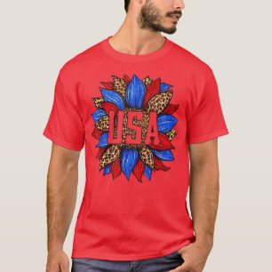 Camiseta EUA Sunflower American Flag 4 De Julho Merica Wo