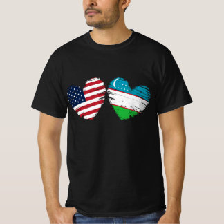 Camiseta EUA Usbequistão Sinalizador Heart Uzbek American
