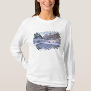 Camiseta EUA, Utah, Zion NP. Neve fresca cobre o canyon