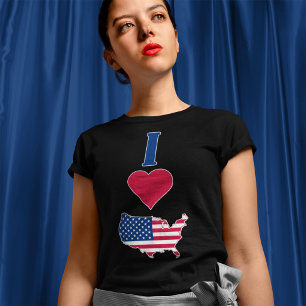 Camiseta EUA Vertical I Love United States America Flag Map