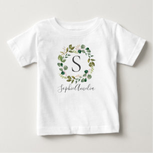 Camiseta Eucalyptus Leafy Wreath Nome Personalizado do Bebê