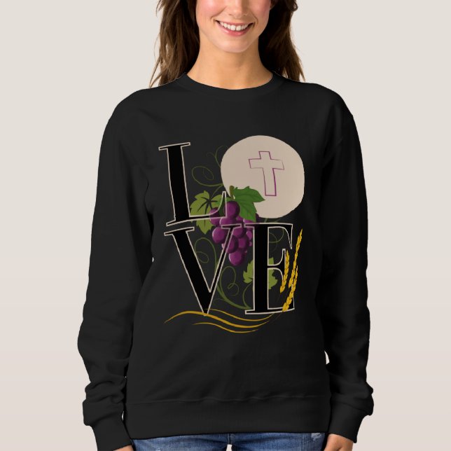 Camiseta Eucharist LOVE Typography Host Wheat Grapes (Frente)