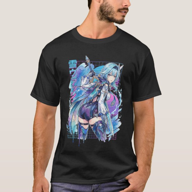 Camiseta Eula Vaporwave Genshin Impact Synthwave Bota Alta (Frente)