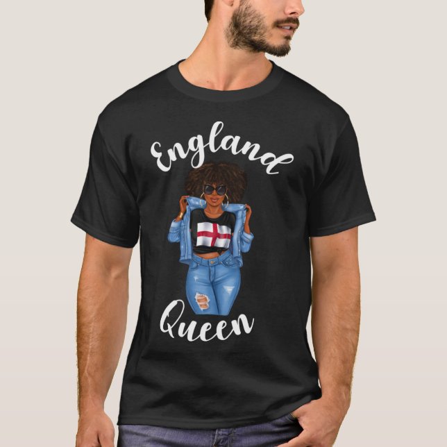 Camiseta Euro Football England Queen Black Girl Suppo (Frente)