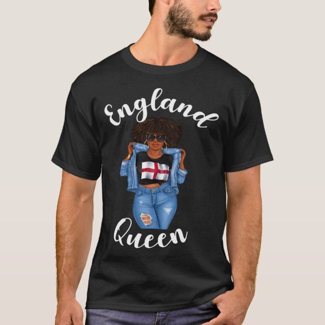 Camiseta Euro Football England Queen Black Girl Suppo (Frente)